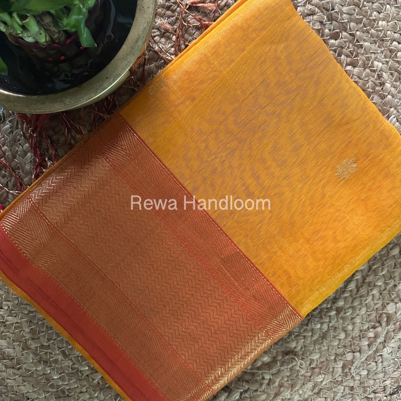Maheshwari Turmeric Yellow Tissue Butti Saree TBBS098