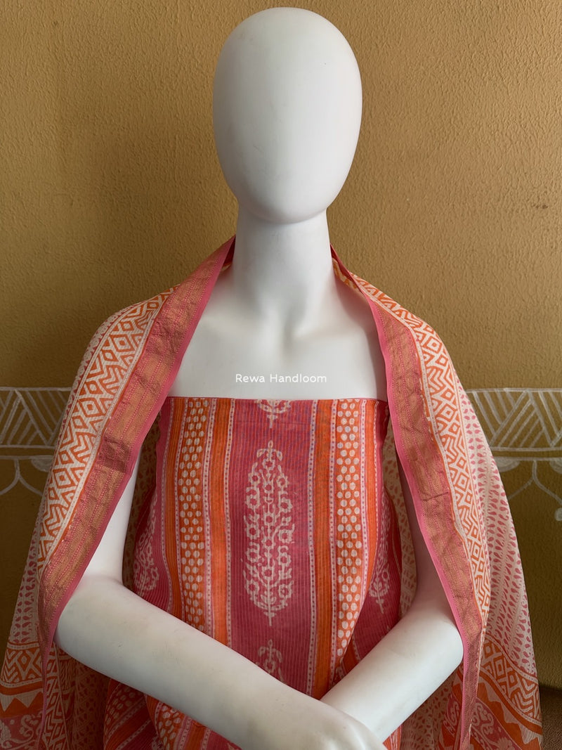 Maheshwari Orange-Pink Bagh Indigo Print Suit MBIS31