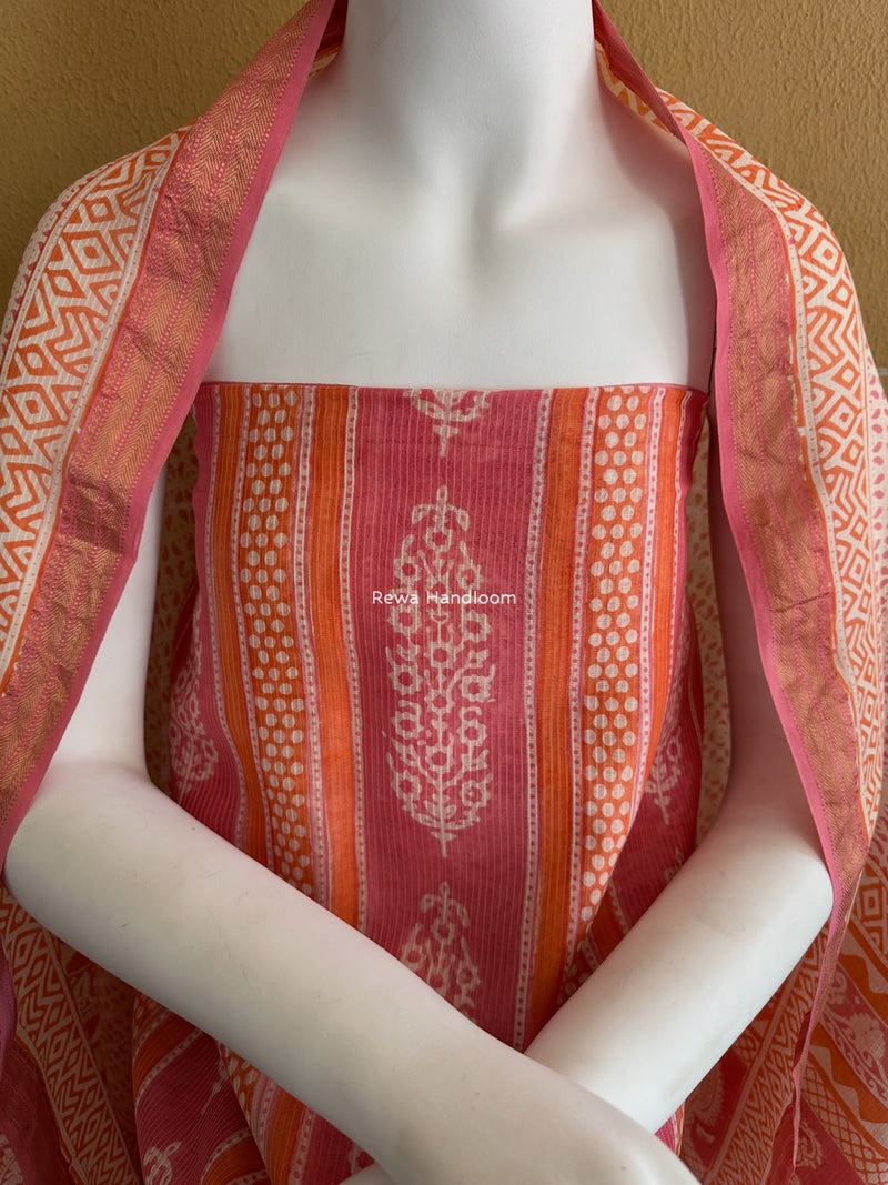 Maheshwari Orange-Pink Bagh Indigo Print Suit MBIS31