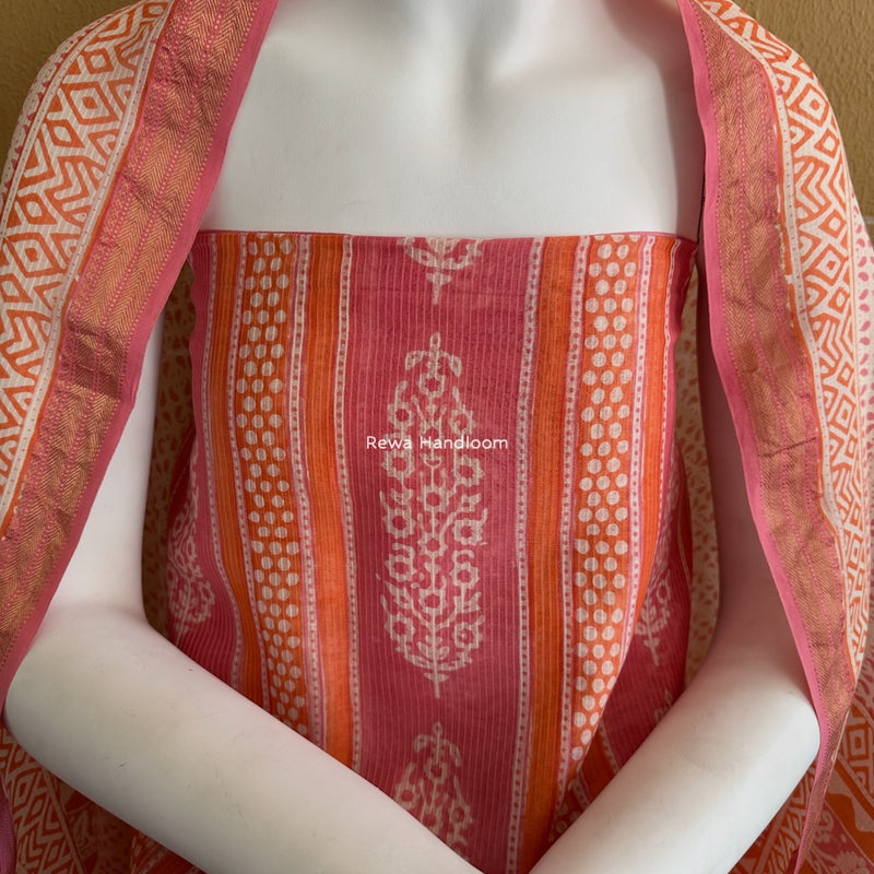 Maheshwari Orange-Pink Bagh Indigo Print Suit MBIS31