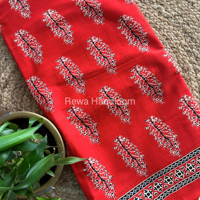 Red Cotton Printed Saree CS07