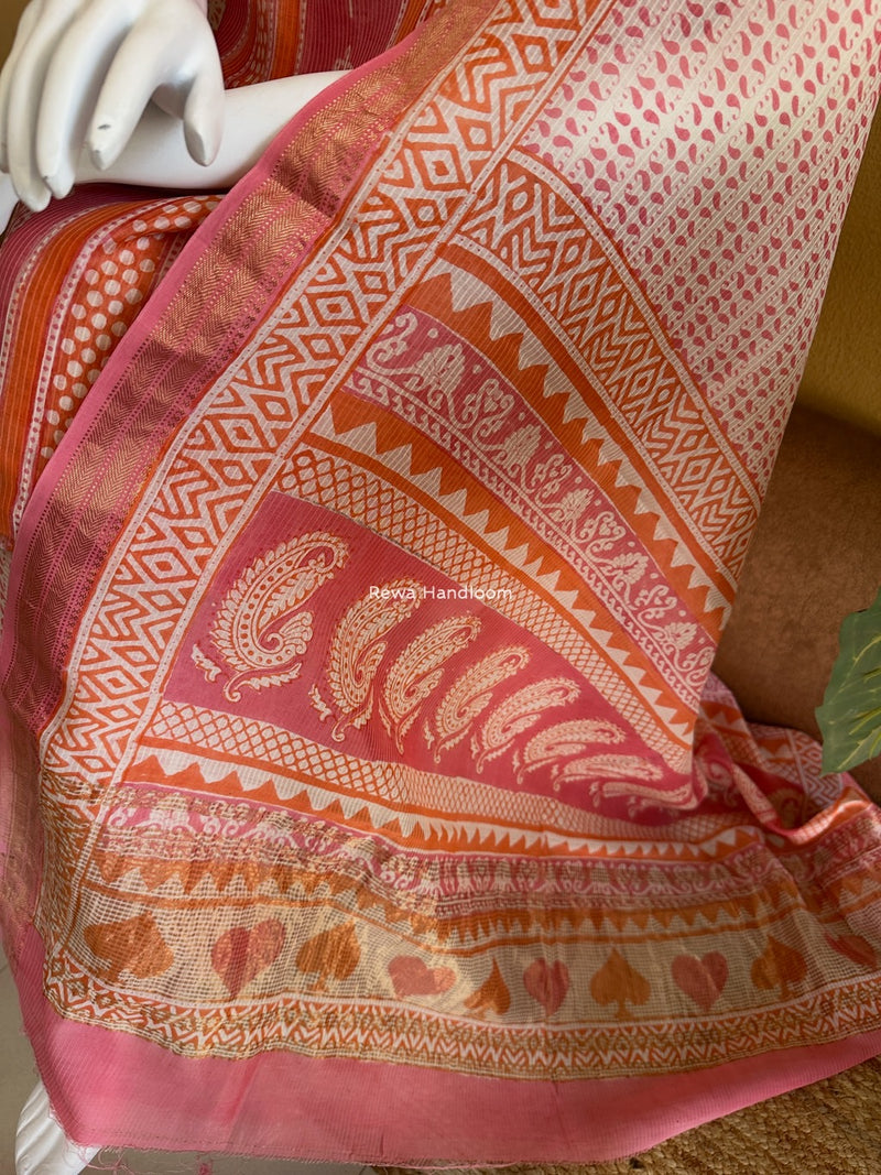 Maheshwari Orange-Pink Bagh Indigo Print Suit MBIS31