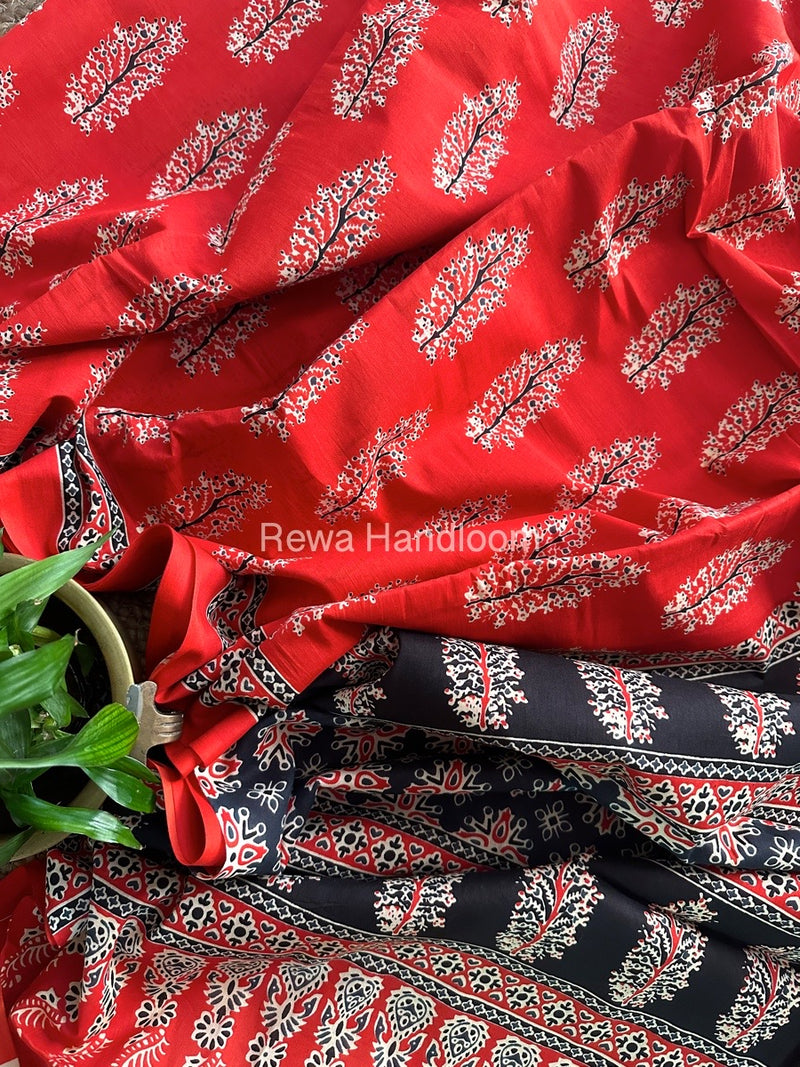 Red Cotton Printed Saree CS07
