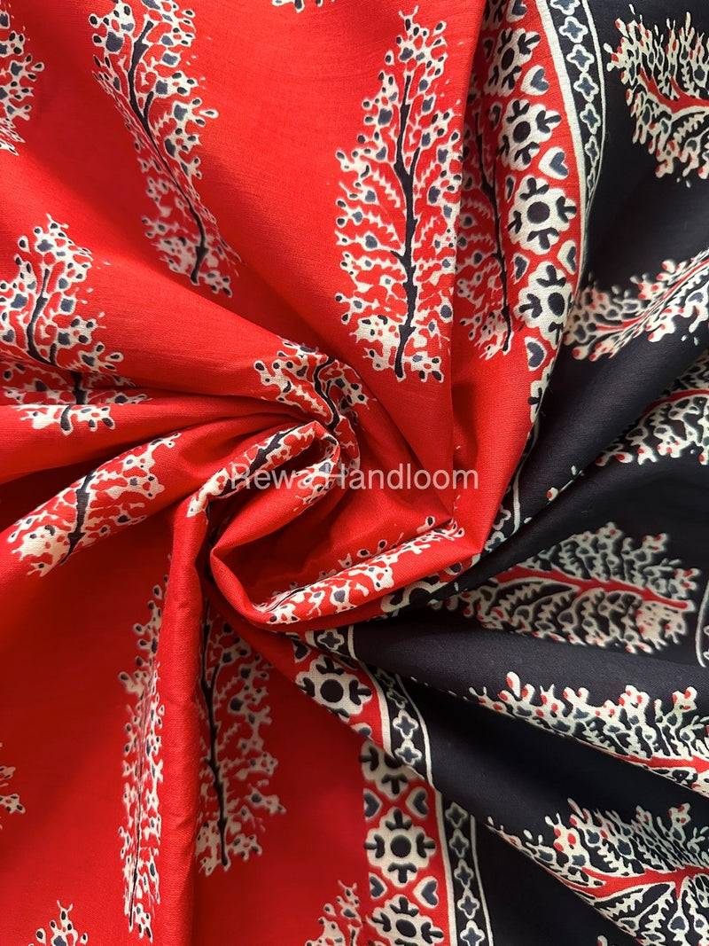 Red Cotton Printed Saree CS07