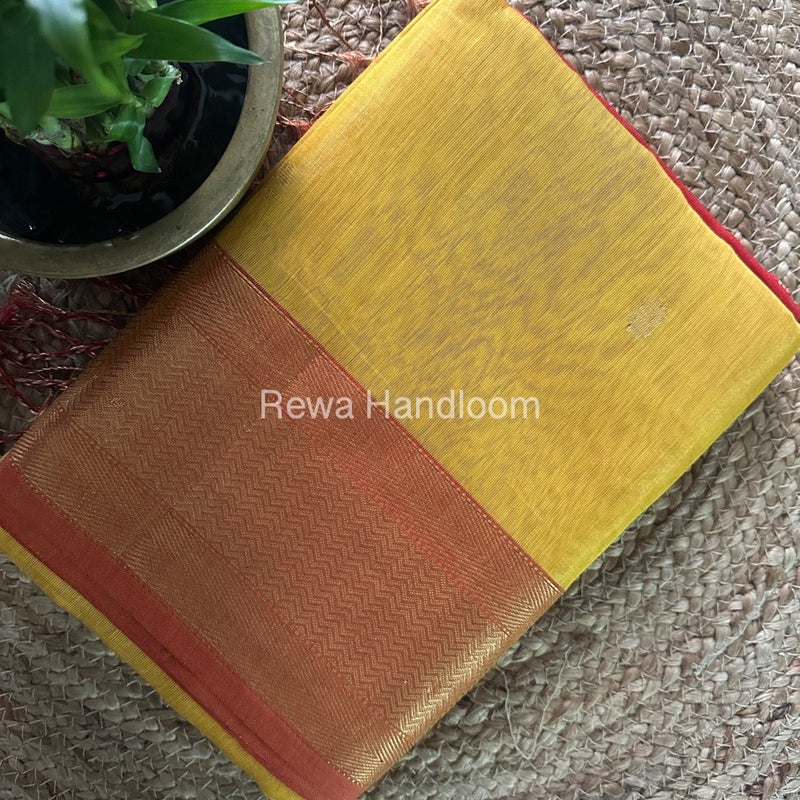 Maheshwari Yellow Tissue Butti Saree TBBS089