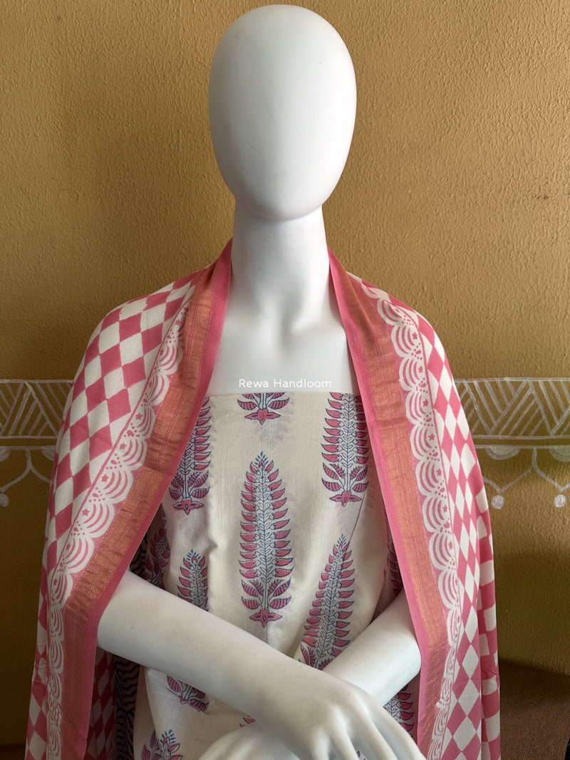 White-Pink Indigo Bagh Print Suit BCI051