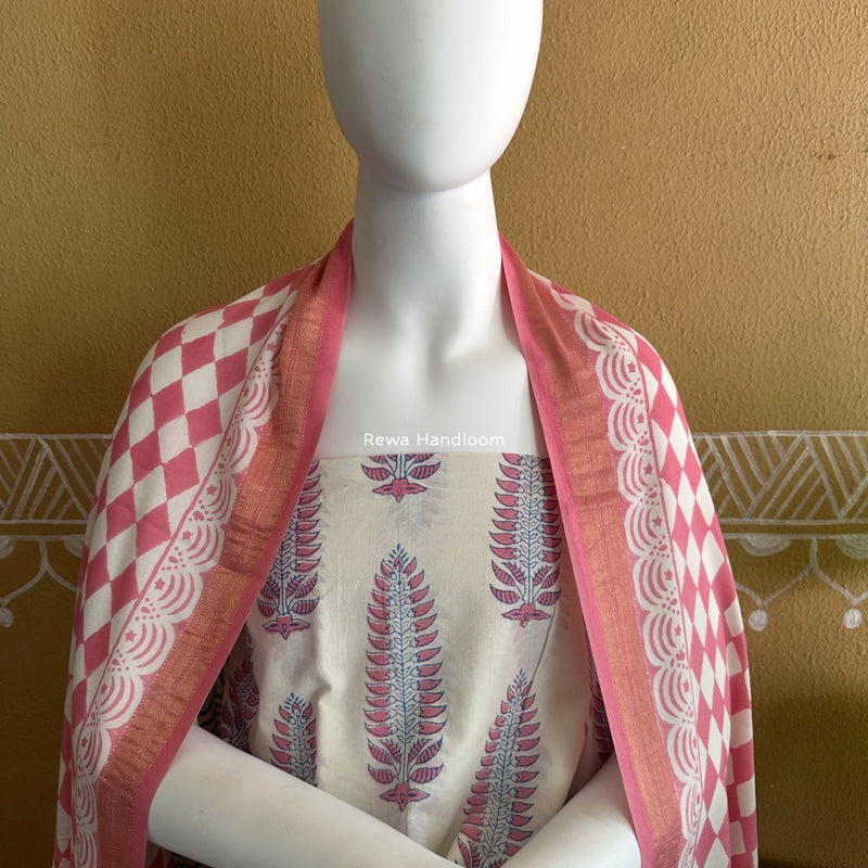 White-Pink Indigo Bagh Print Suit BCI051