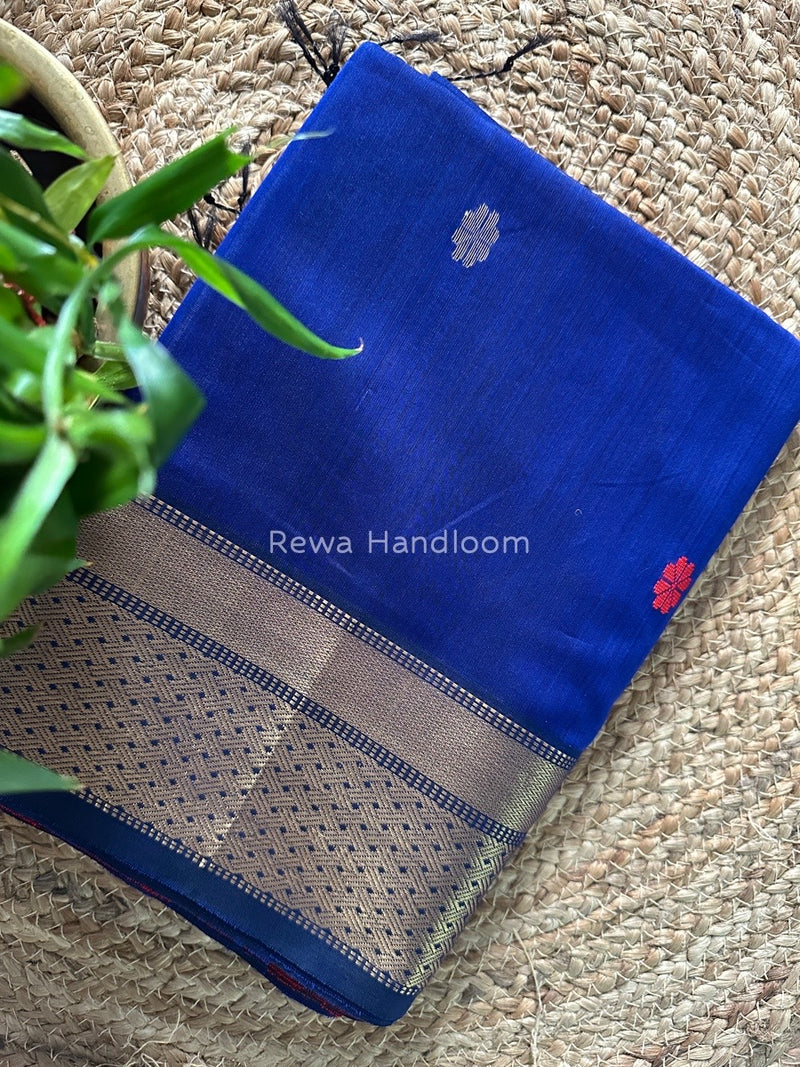 Blue Zari Butti Maheshwari Saree JBS030