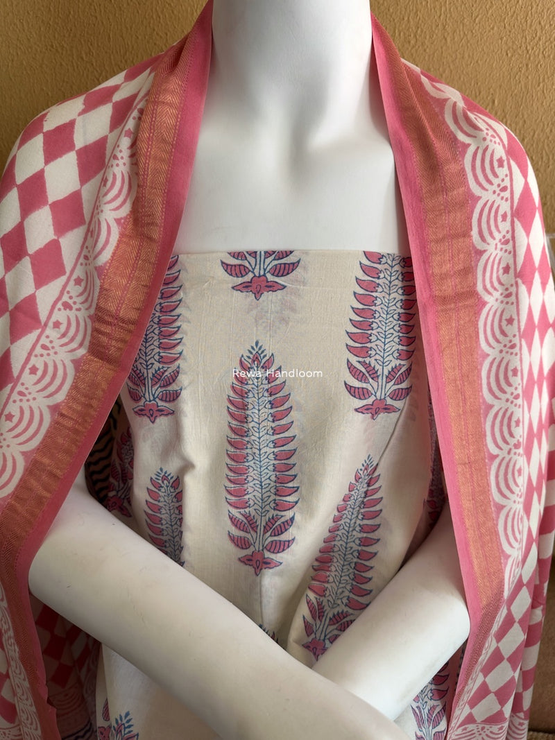 White-Pink Indigo Bagh Print Suit BCI051