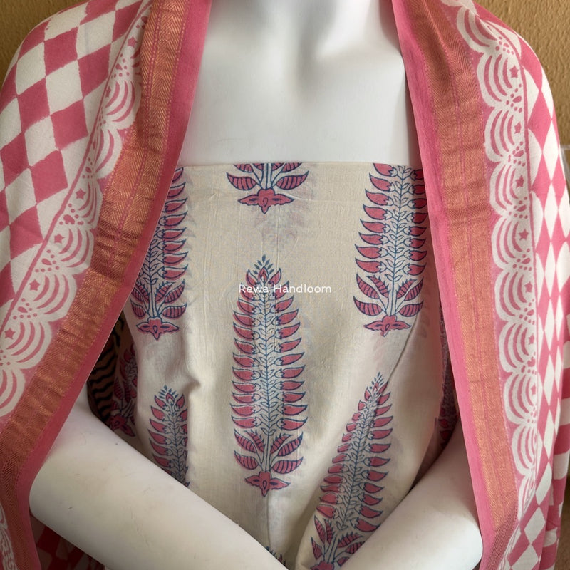 White-Pink Indigo Bagh Print Suit BCI051