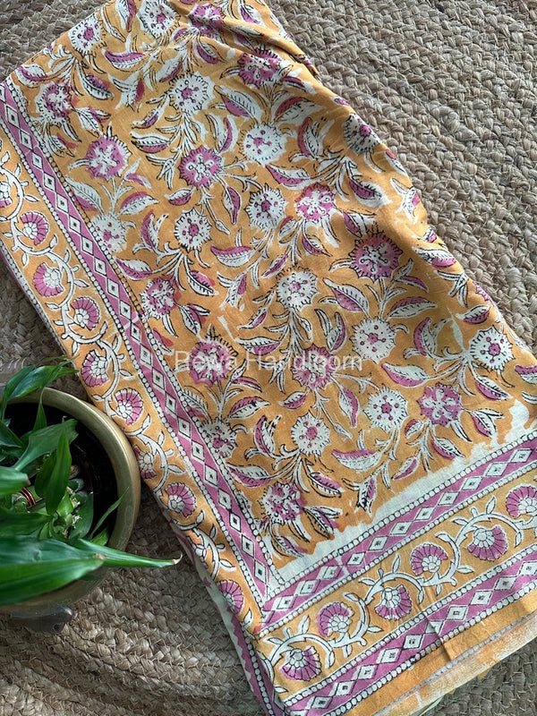 Light Yellow Cotton Printed Saree CS034
