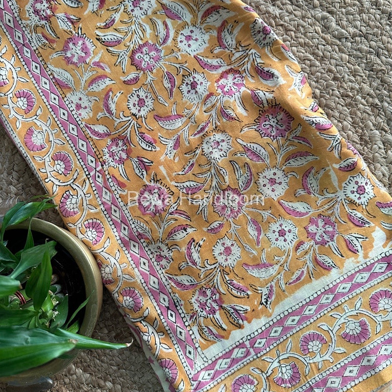 Light Yellow Cotton Printed Saree CS034