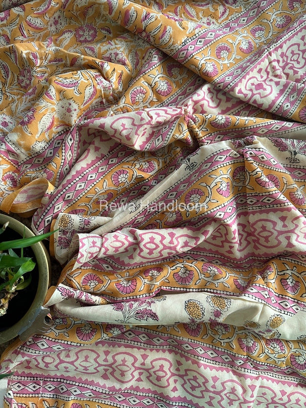 Light Yellow Cotton Printed Saree CS034