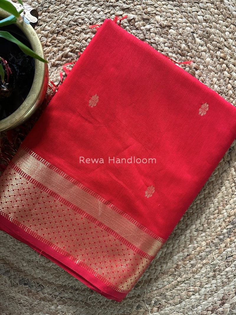 Red Zari Butti Maheshwari Saree JBS031