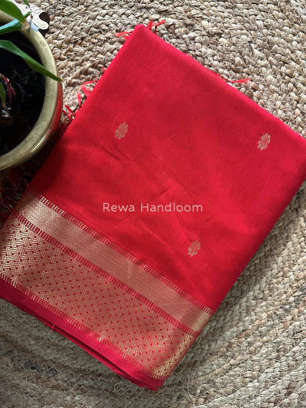 Red Zari Butti Maheshwari Saree JBS031