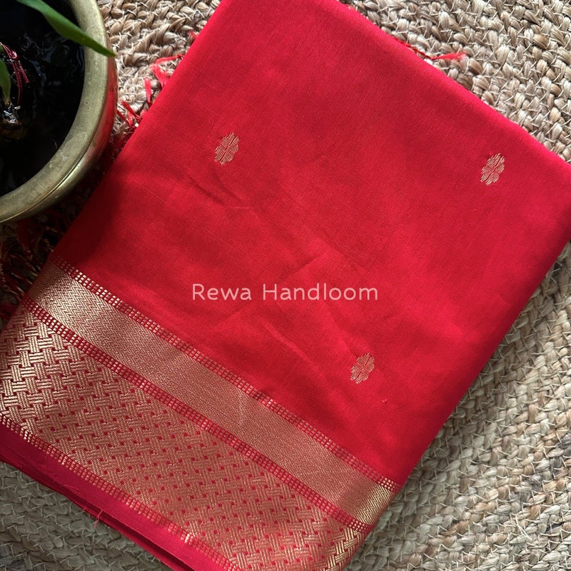 Red Zari Butti Maheshwari Saree JBS031