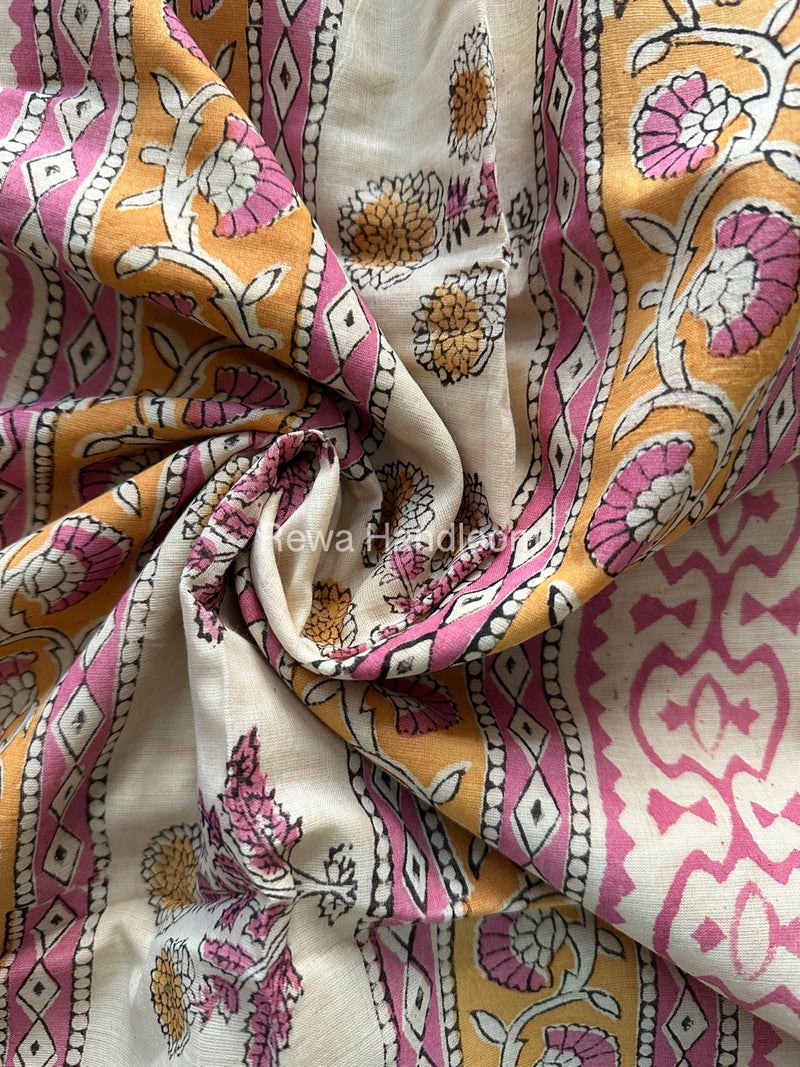 Light Yellow Cotton Printed Saree CS034