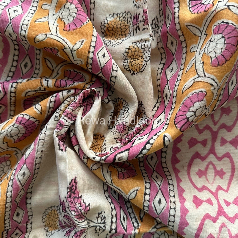Light Yellow Cotton Printed Saree CS034