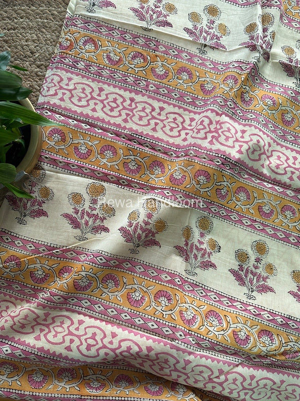 Light Yellow Cotton Printed Saree CS034