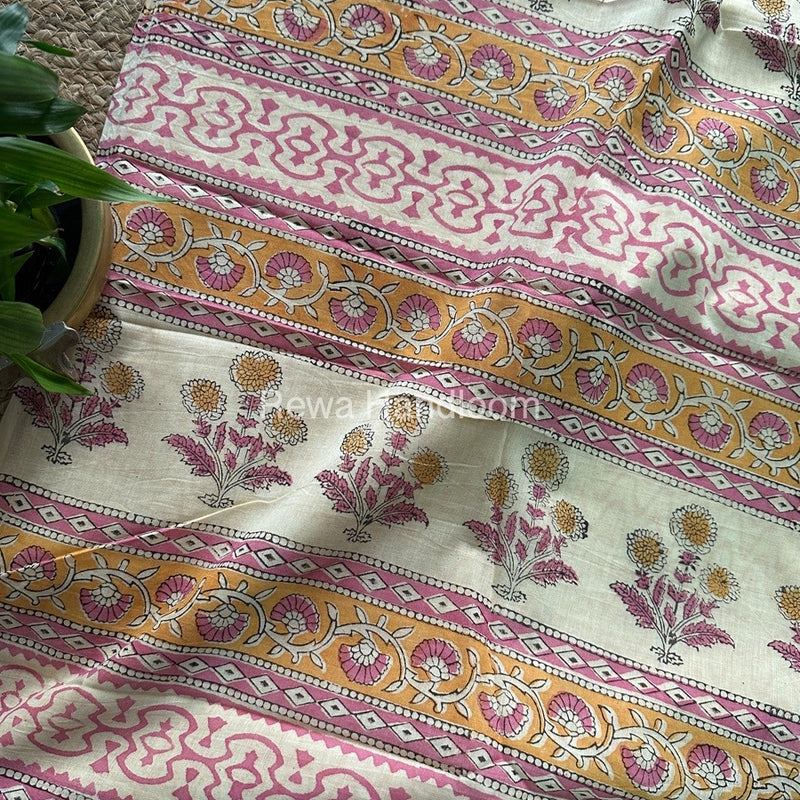 Light Yellow Cotton Printed Saree CS034