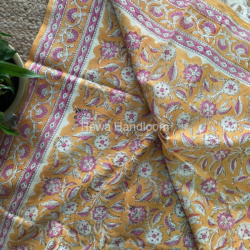 Light Yellow Cotton Printed Saree CS034
