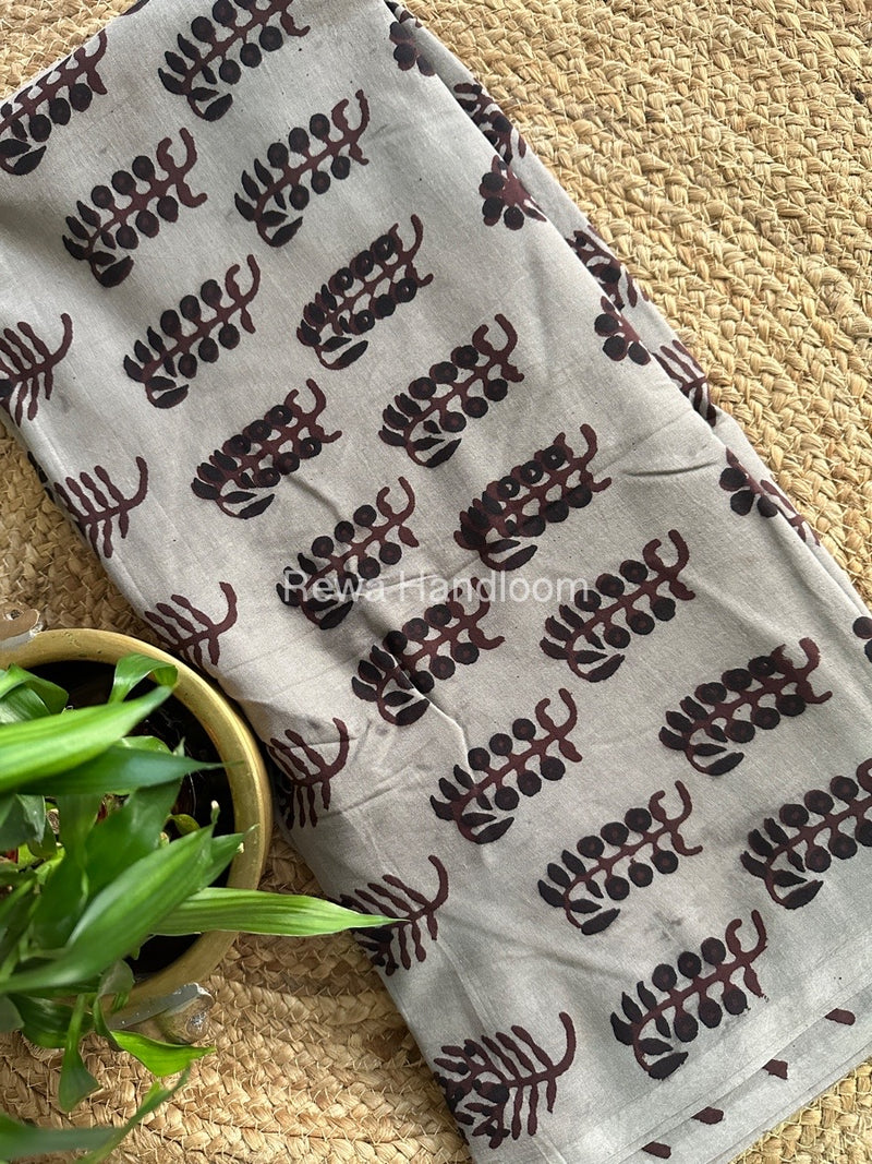 Cement Grey Cotton Printed Saree CS035