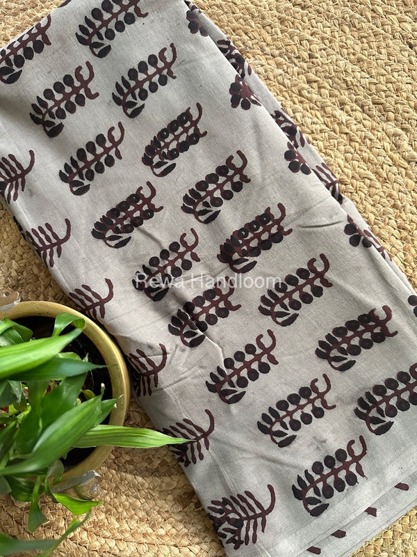 Cement Grey Cotton Printed Saree CS035