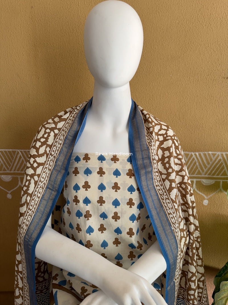 Blue-Brown Indigo Bagh Print Suit BCI052