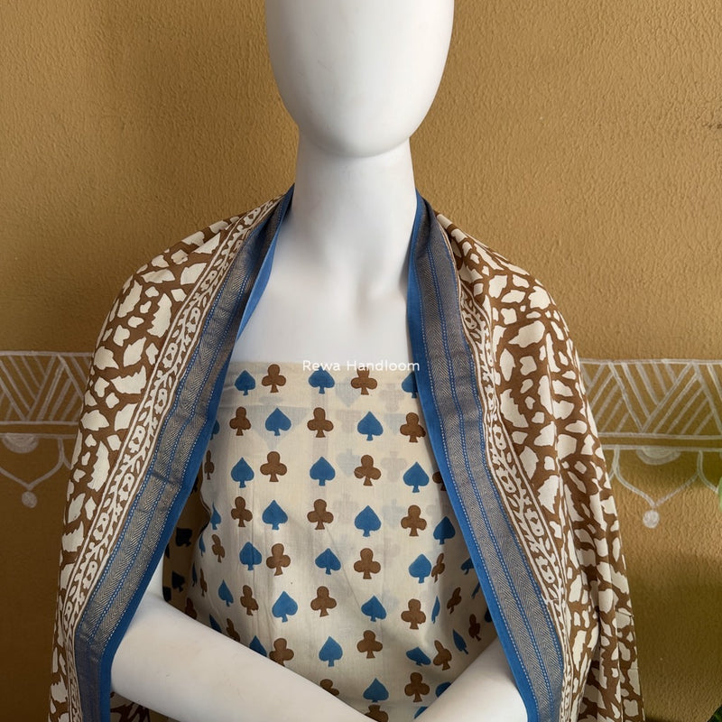 Blue-Brown Indigo Bagh Print Suit BCI052