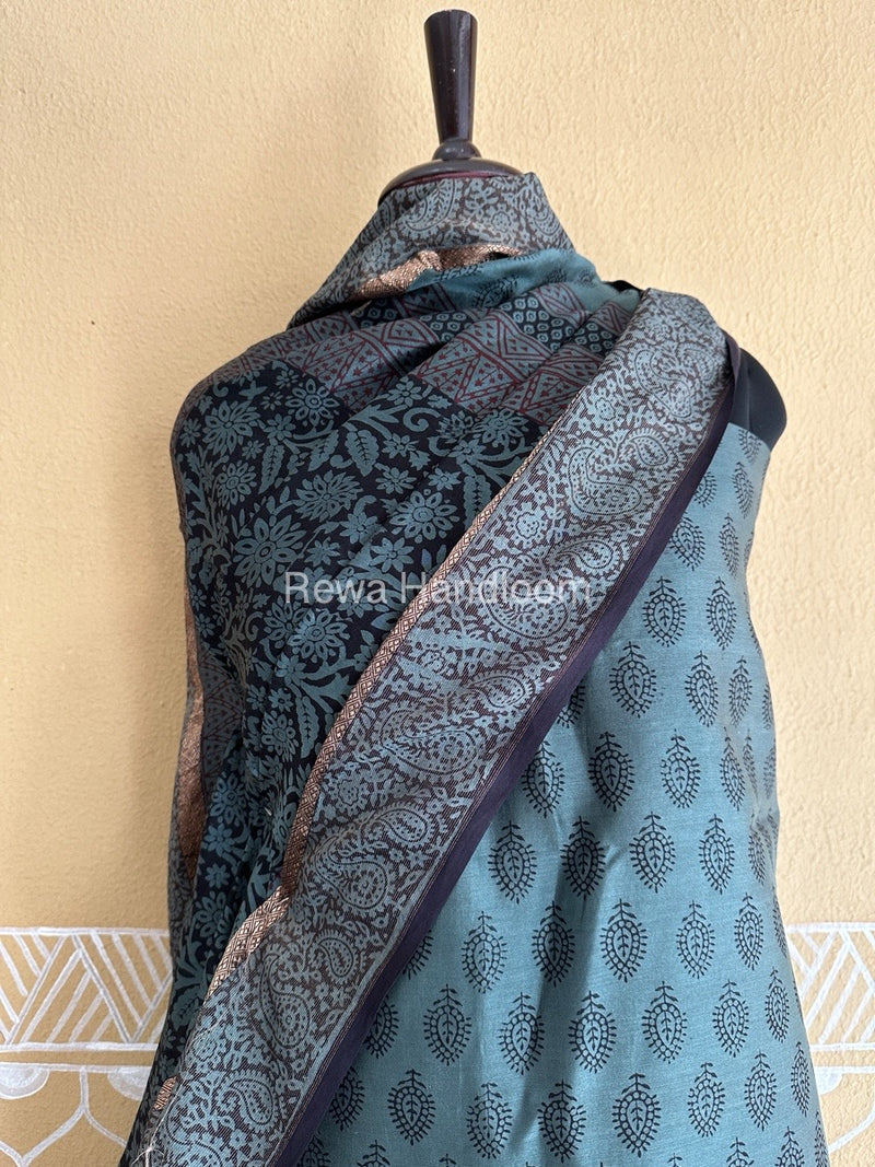 Maheshwari Dark Teal Blue Bagh Print Suit BSP0171