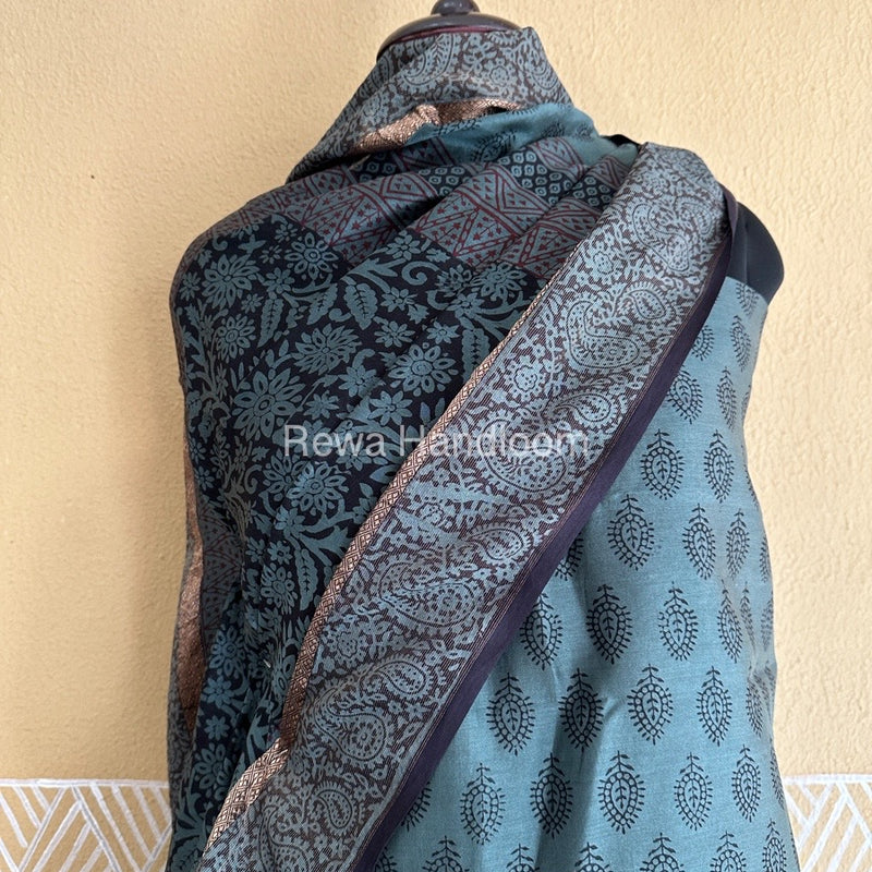 Maheshwari Dark Teal Blue Bagh Print Suit BSP0171