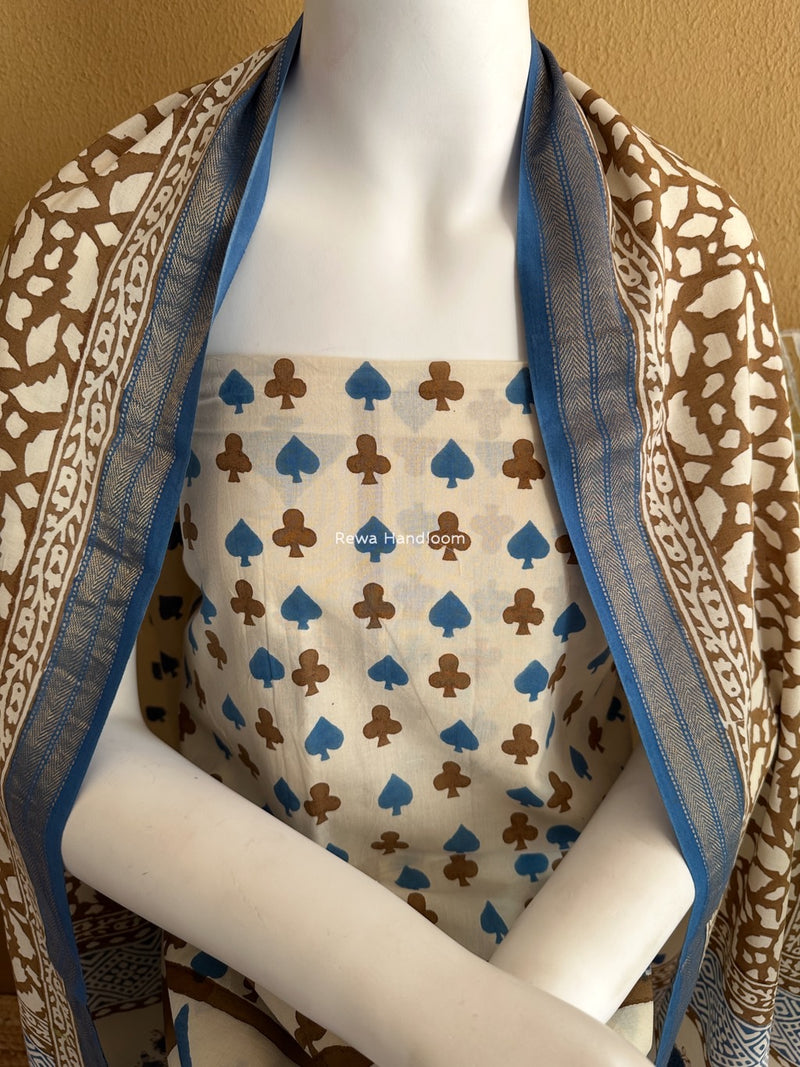 Blue-Brown Indigo Bagh Print Suit BCI052