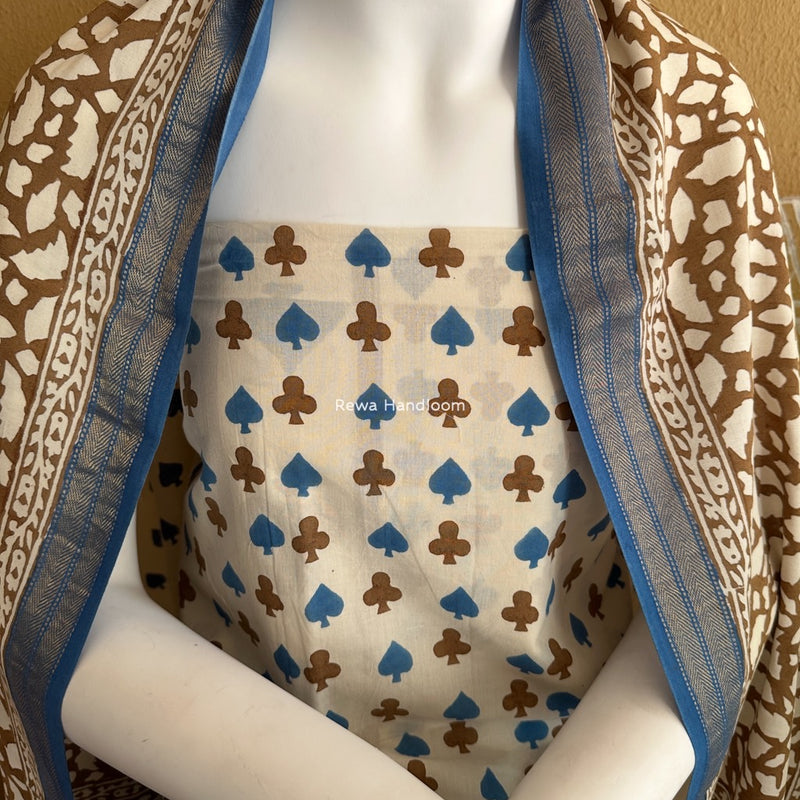 Blue-Brown Indigo Bagh Print Suit BCI052