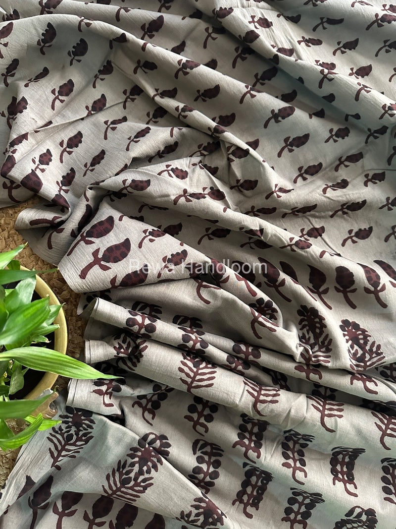 Cement Grey Cotton Printed Saree CS035