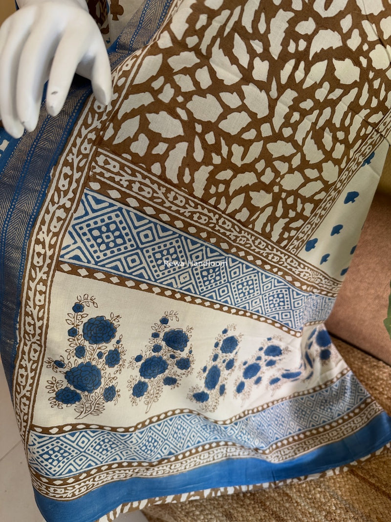 Blue-Brown Indigo Bagh Print Suit BCI052