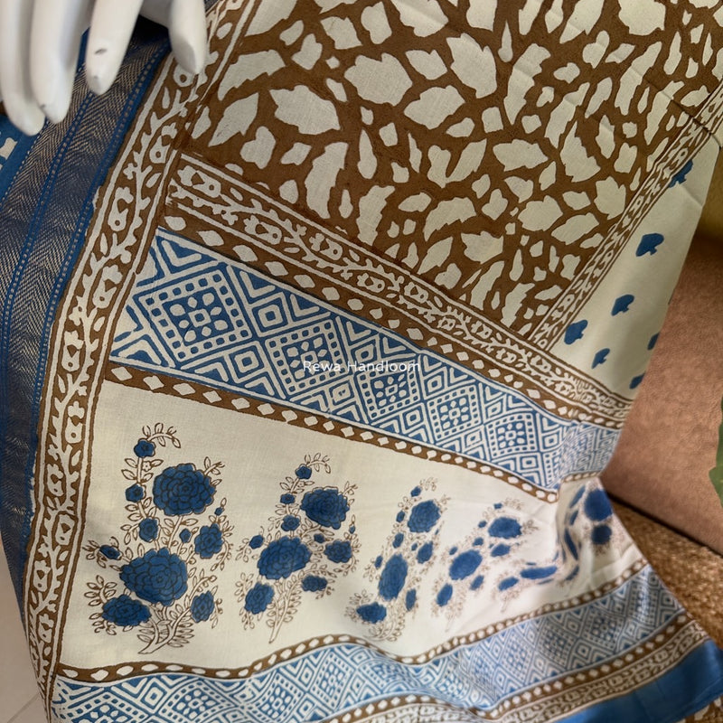 Blue-Brown Indigo Bagh Print Suit BCI052