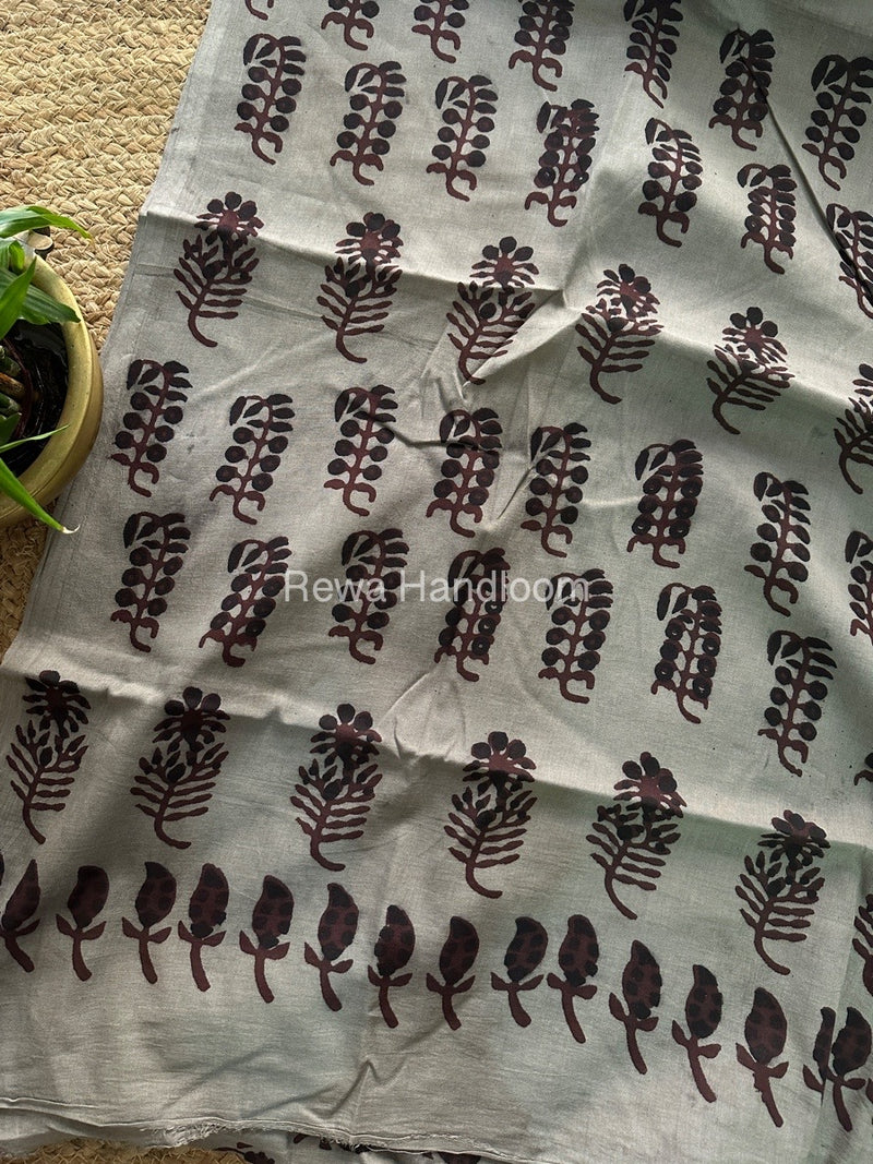 Cement Grey Cotton Printed Saree CS035