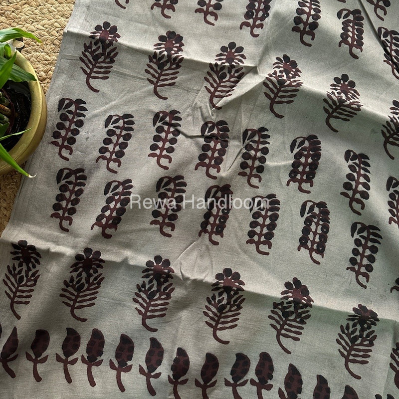 Cement Grey Cotton Printed Saree CS035