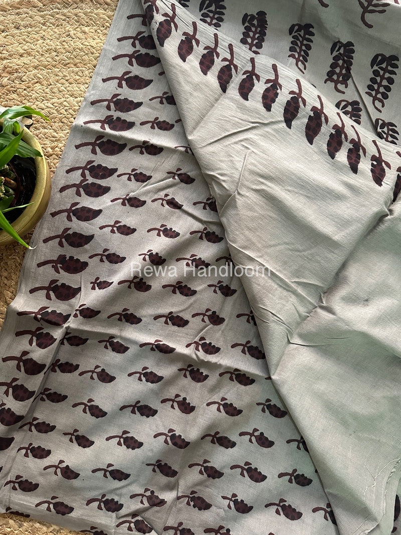 Cement Grey Cotton Printed Saree CS035