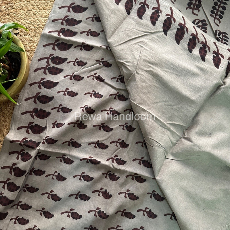 Cement Grey Cotton Printed Saree CS035