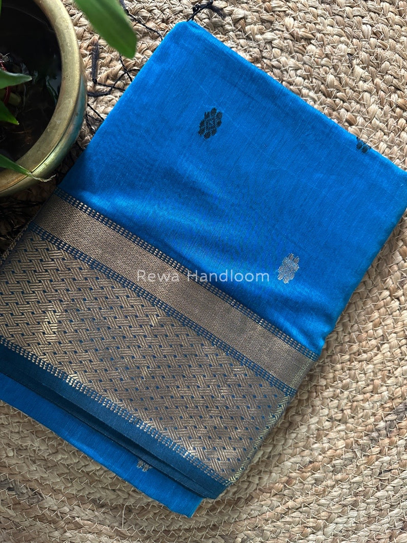  Deep Sky Blue Zari Butti Maheshwari Saree JBS034