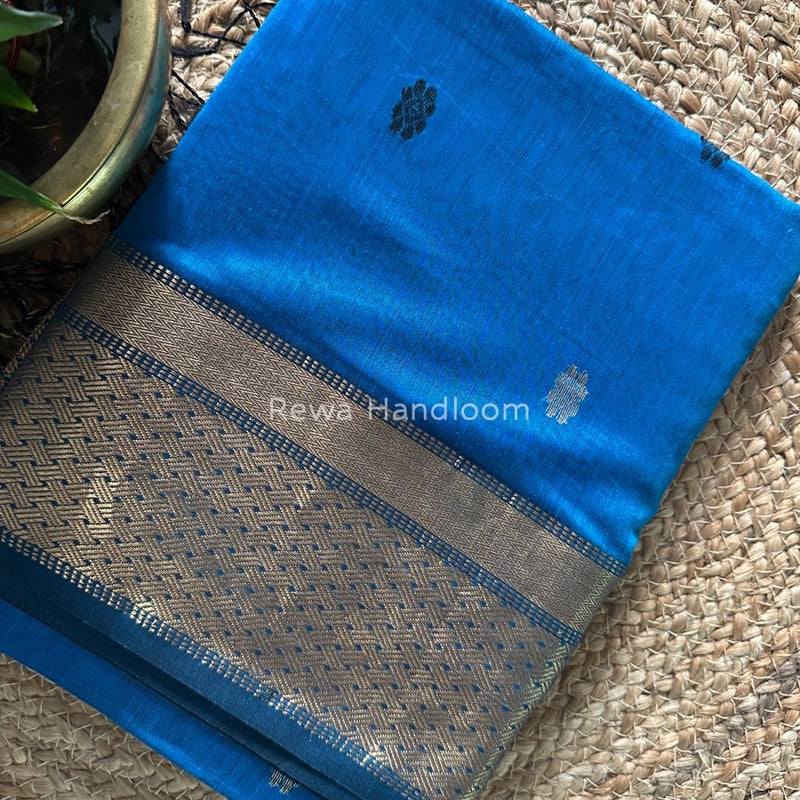  Deep Sky Blue Zari Butti Maheshwari Saree JBS034
