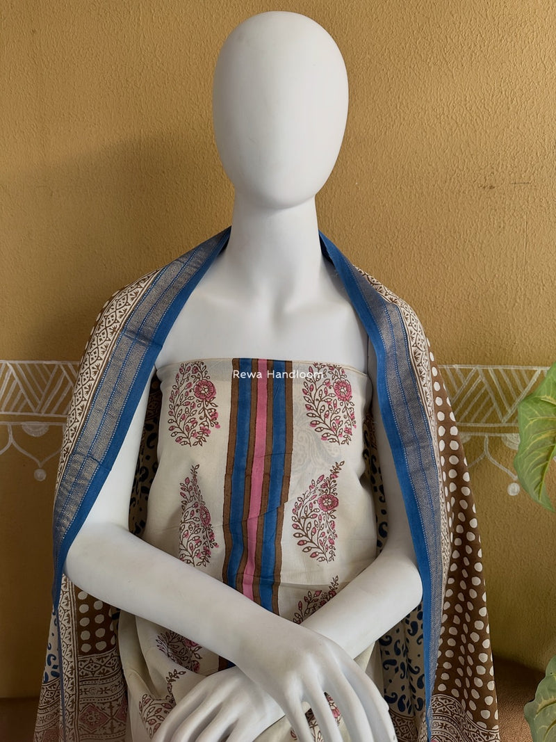White-Brown Indigo Bagh Print Suit BCI053