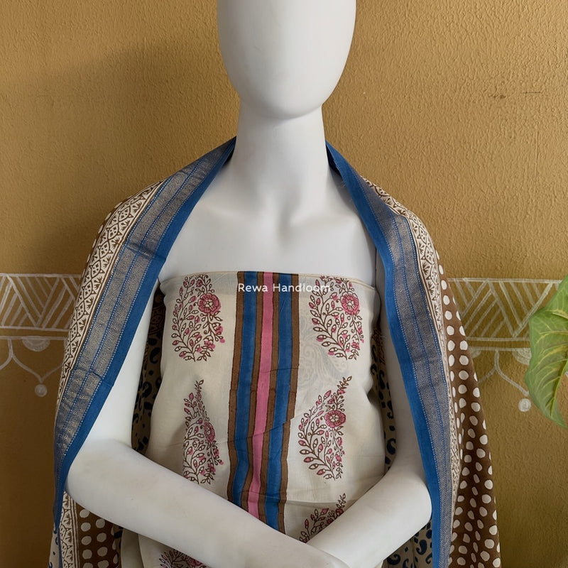 White-Brown Indigo Bagh Print Suit BCI053