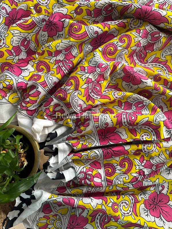 White Cotton Printed Saree CS029