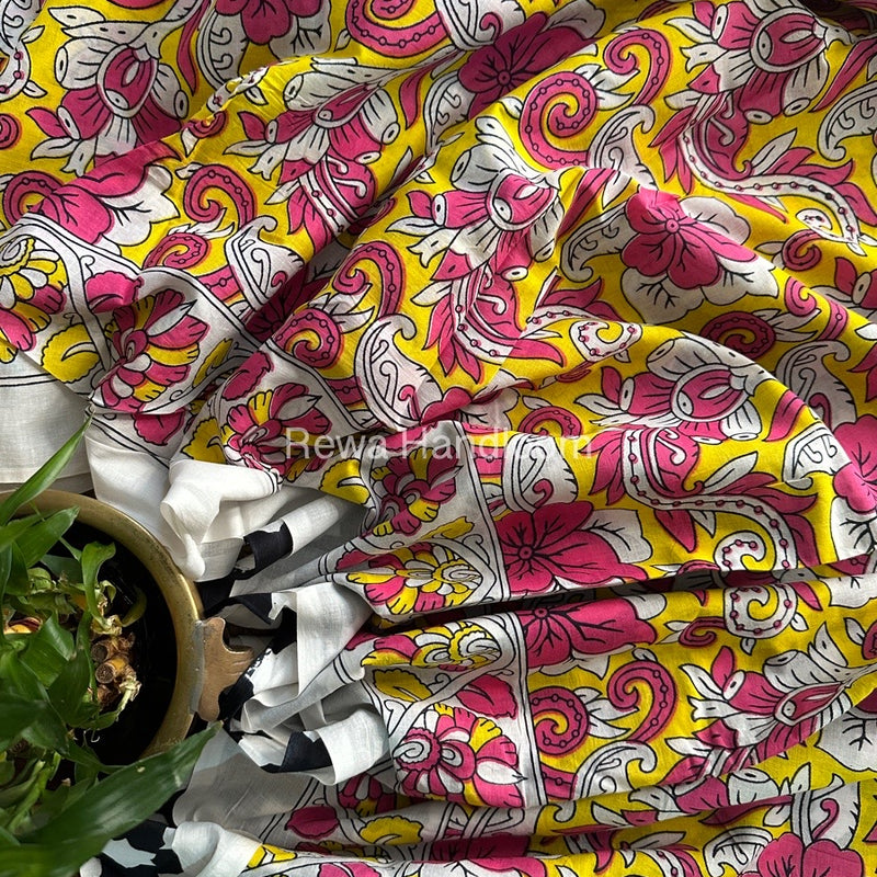 White Cotton Printed Saree CS029