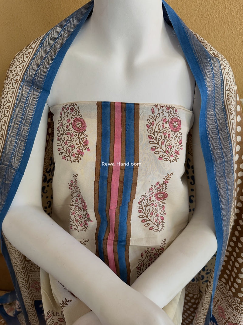 White-Brown Indigo Bagh Print Suit BCI053
