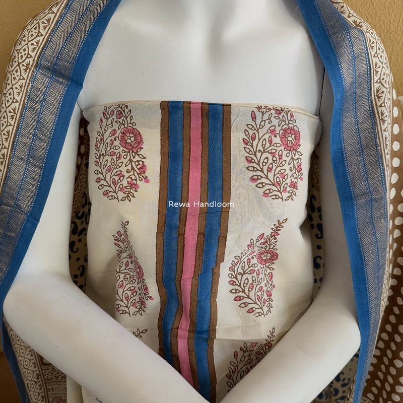 White-Brown Indigo Bagh Print Suit BCI053