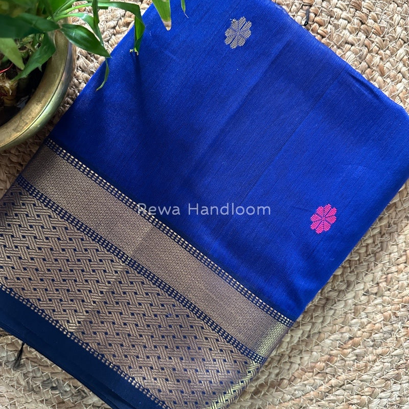 Blue Zari Butti Maheshwari Saree JBS035