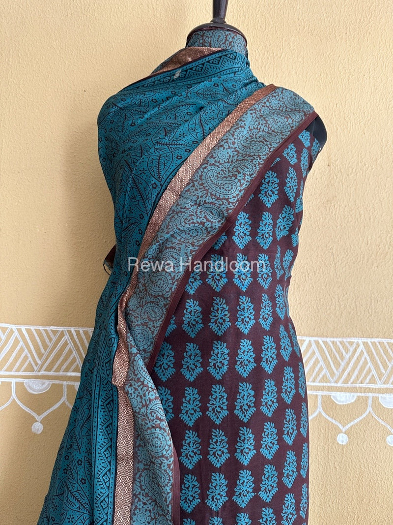 Maheshwari Coffee Brown Bagh Print Suit BSP0168